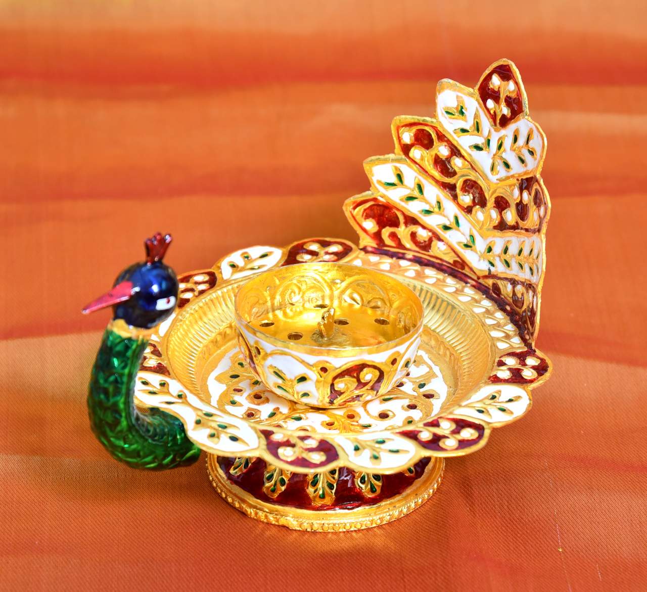 Lotus shaped Incense holder (With Peacock Design)